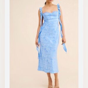Rare London Backless Cup Mini dress Light Blue Ruffle Midi Dress